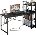 55" Computer Desk with Power Outlet and Storage Shelves U322