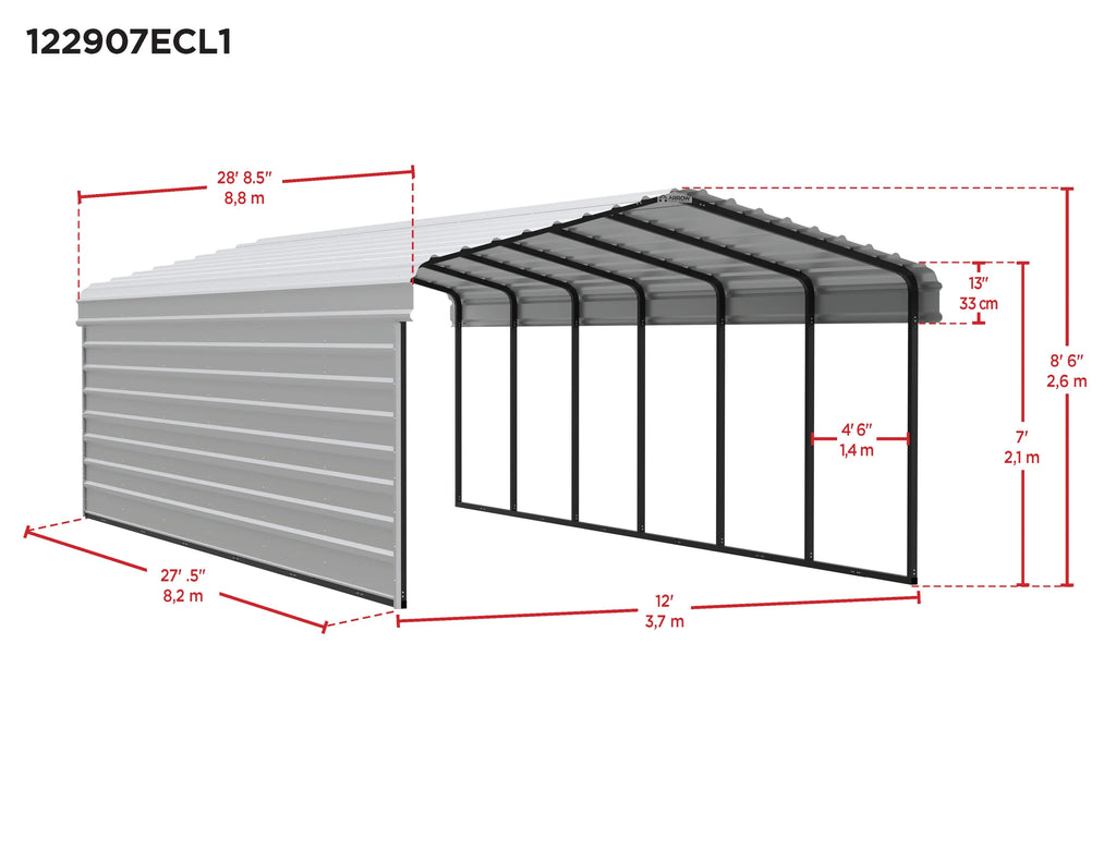 Galvanized Steel Carport Kit, 12' x 29' x 7', Charcoal U2140
