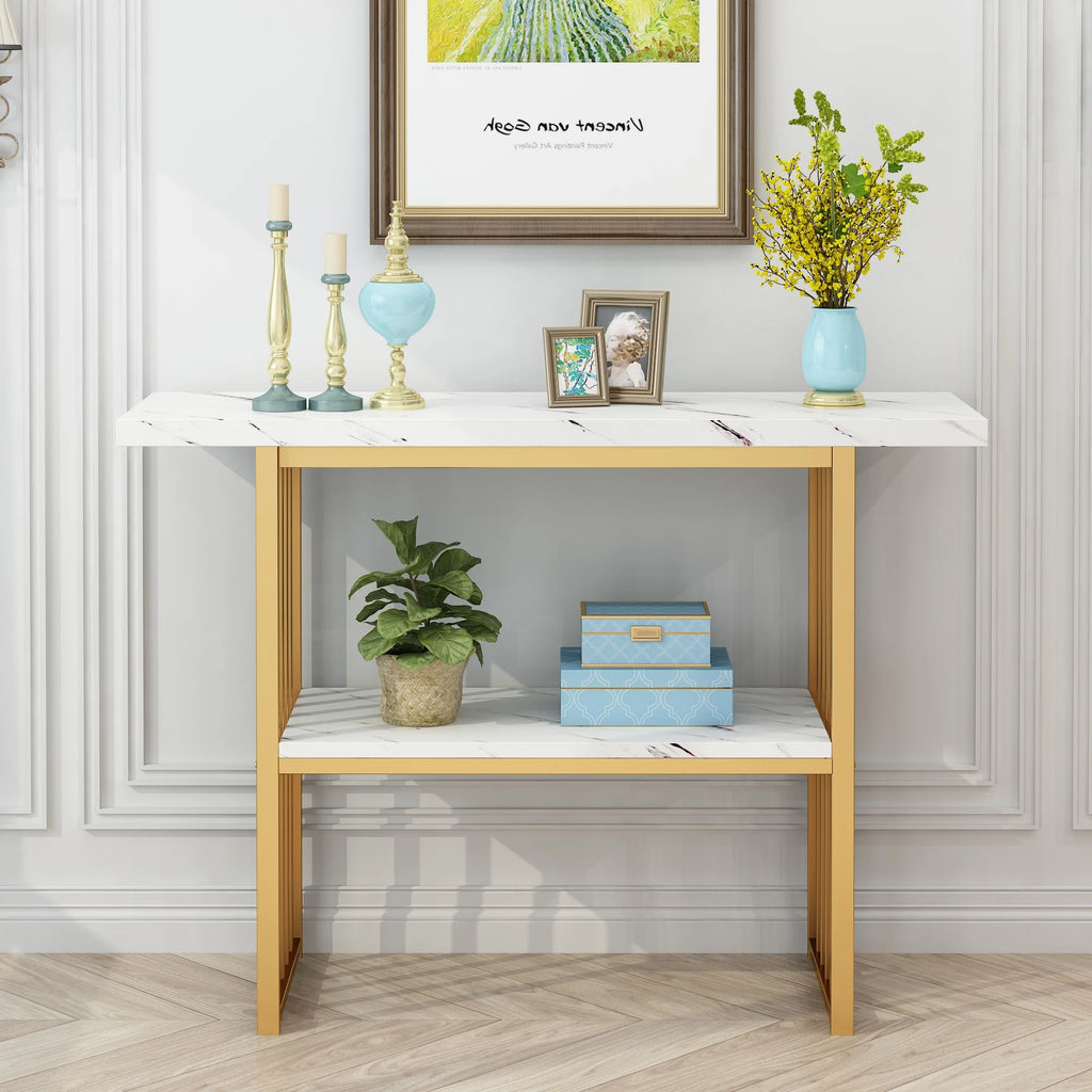 Gold 42-Inch Faux Marble Entryway Table X767