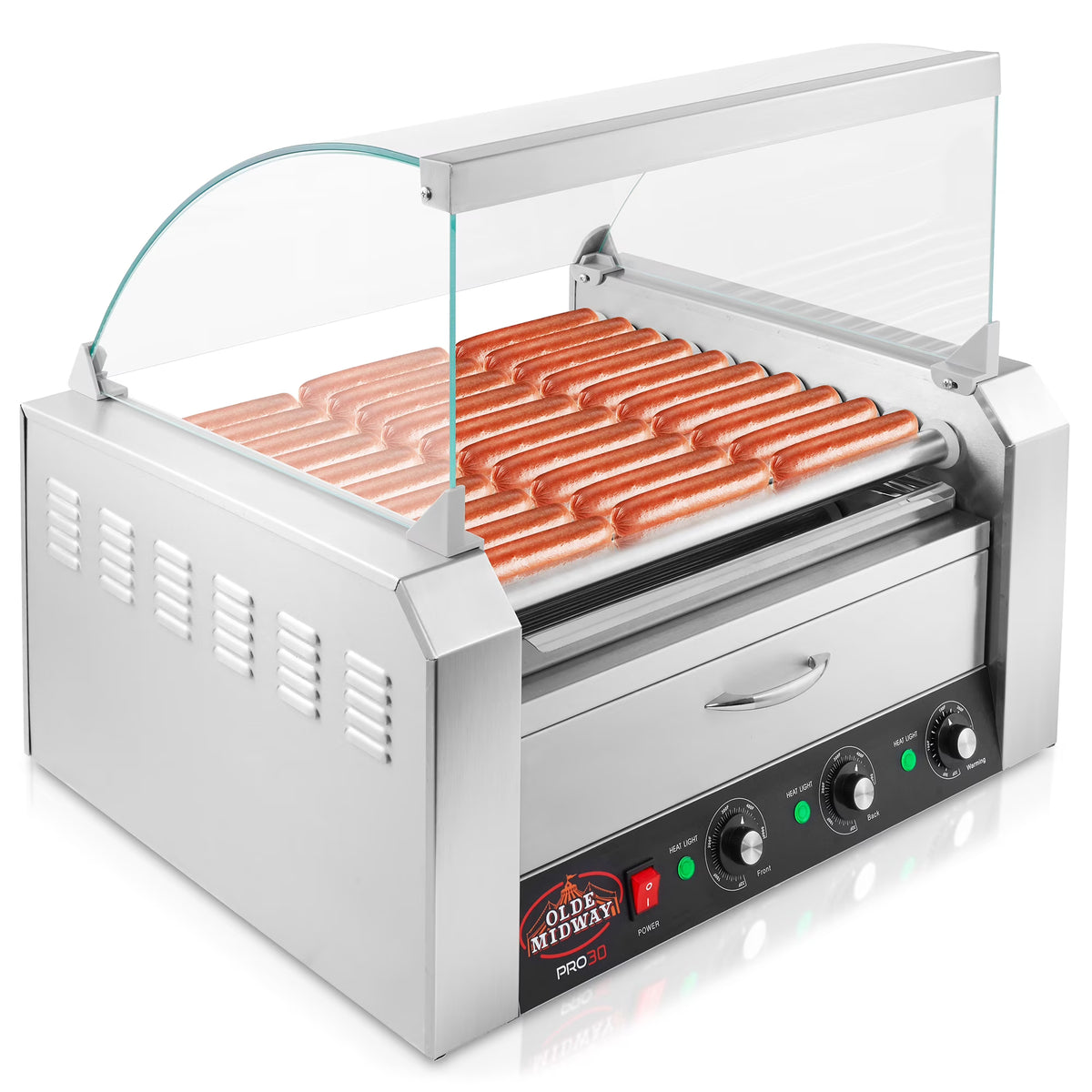 Electric Hot Dog Roller Machine with Cover, 11 Rollers, Bun Warming Drawer E257418