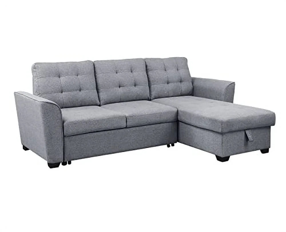 Light Gray Linen Sleeper Sectional Sofa with Storage Chaise D523605