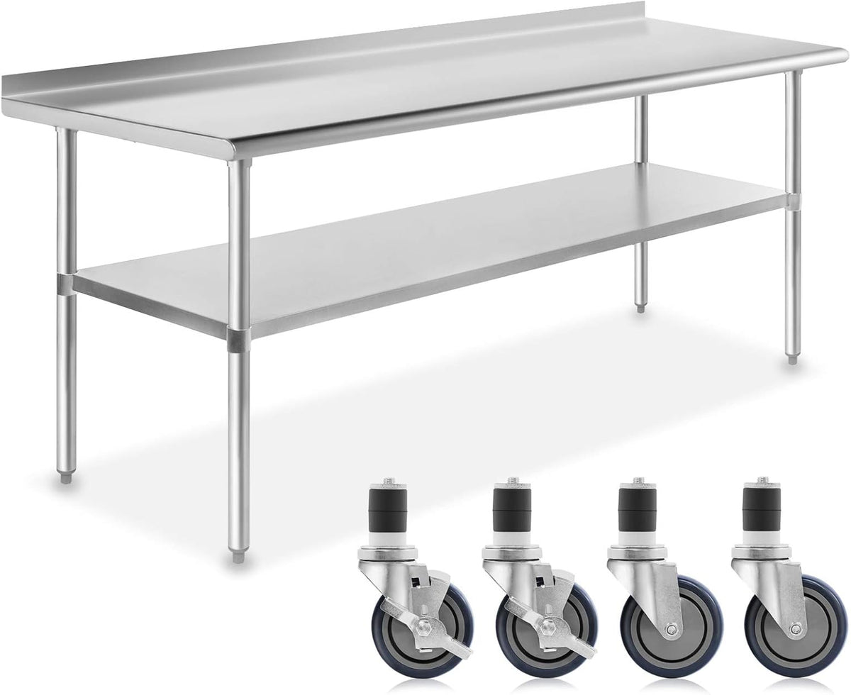 NSF Stainless Steel Commercial Work Table with Backsplash and 4 Casters 30 in. x 24 in. X98917