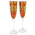 Set of Two Murano Glass Champagne Flutes 24K Gold Leaf Red D831