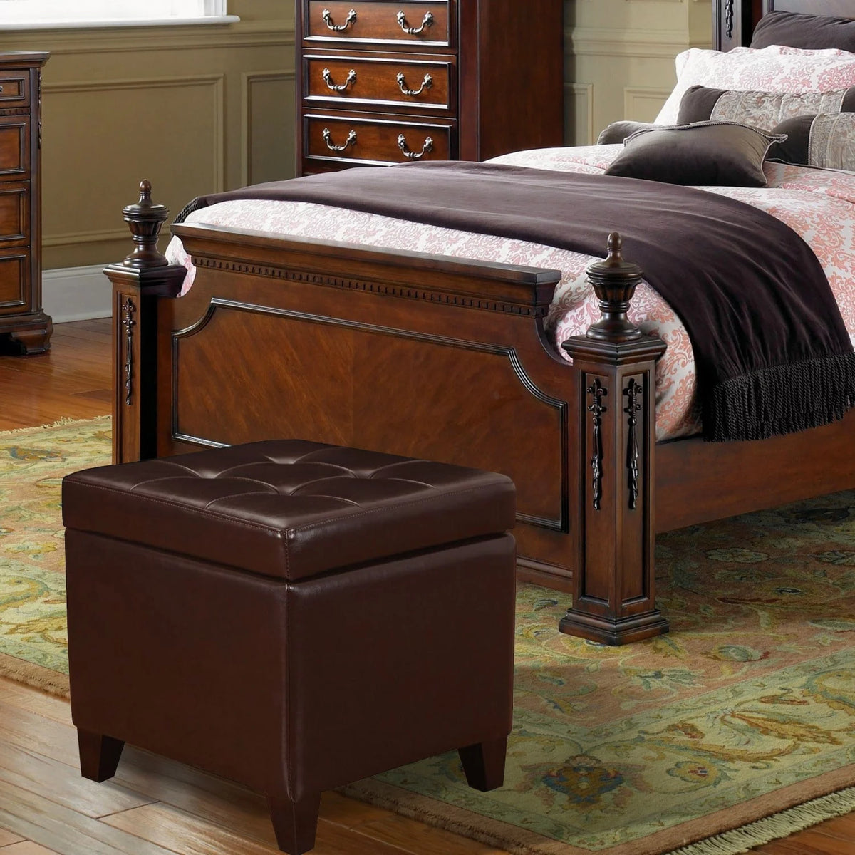 Brown Bonded Leather Tufted Storage Ottoman G406800