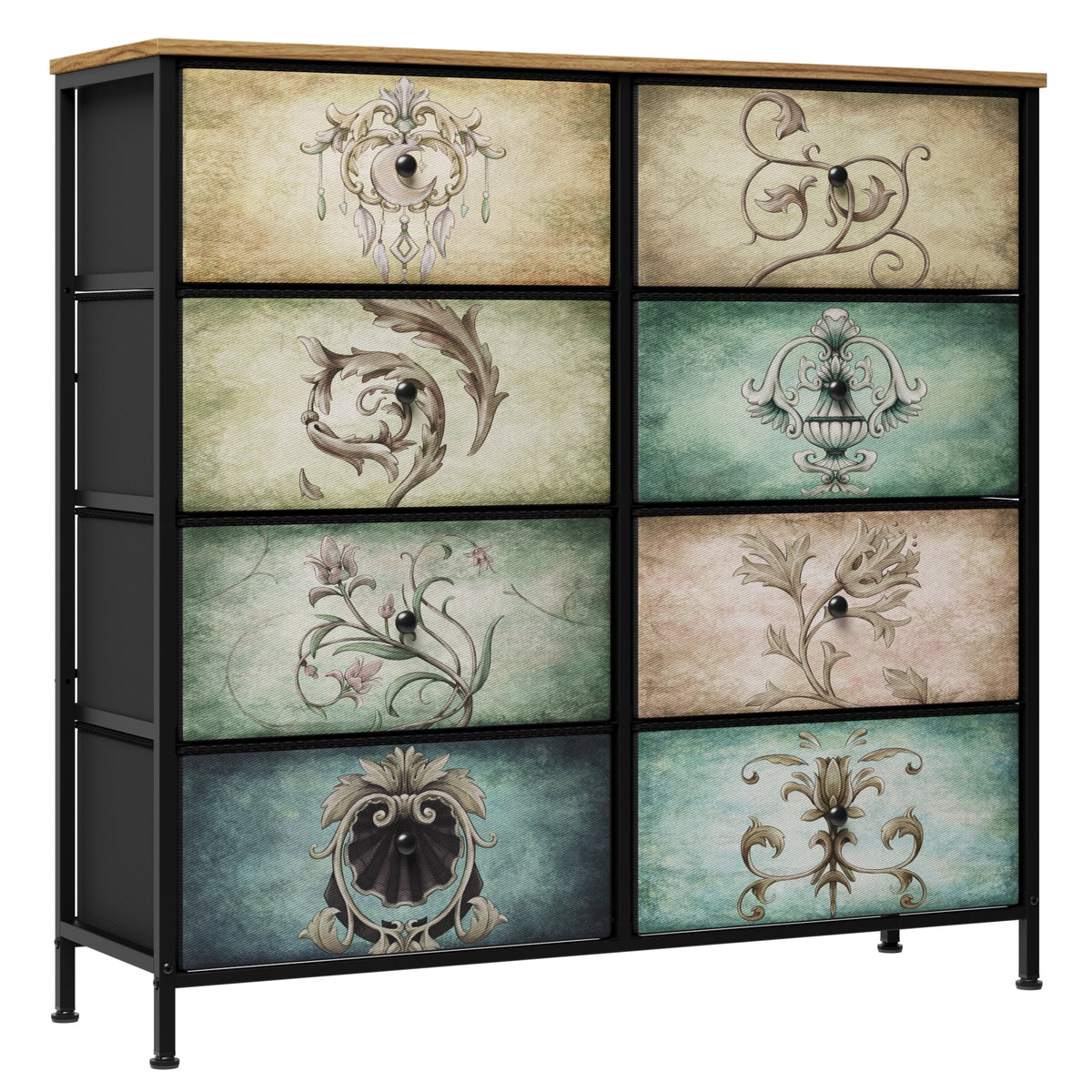 9 Drawer Dresser with Steel Frame Wooden Top K50834