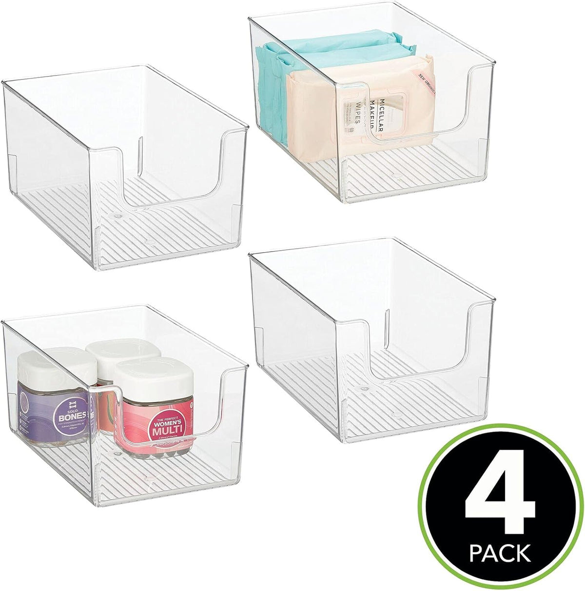 Clear Plastic Open Front Storage Organizer Basket Bin 4 Pack D337